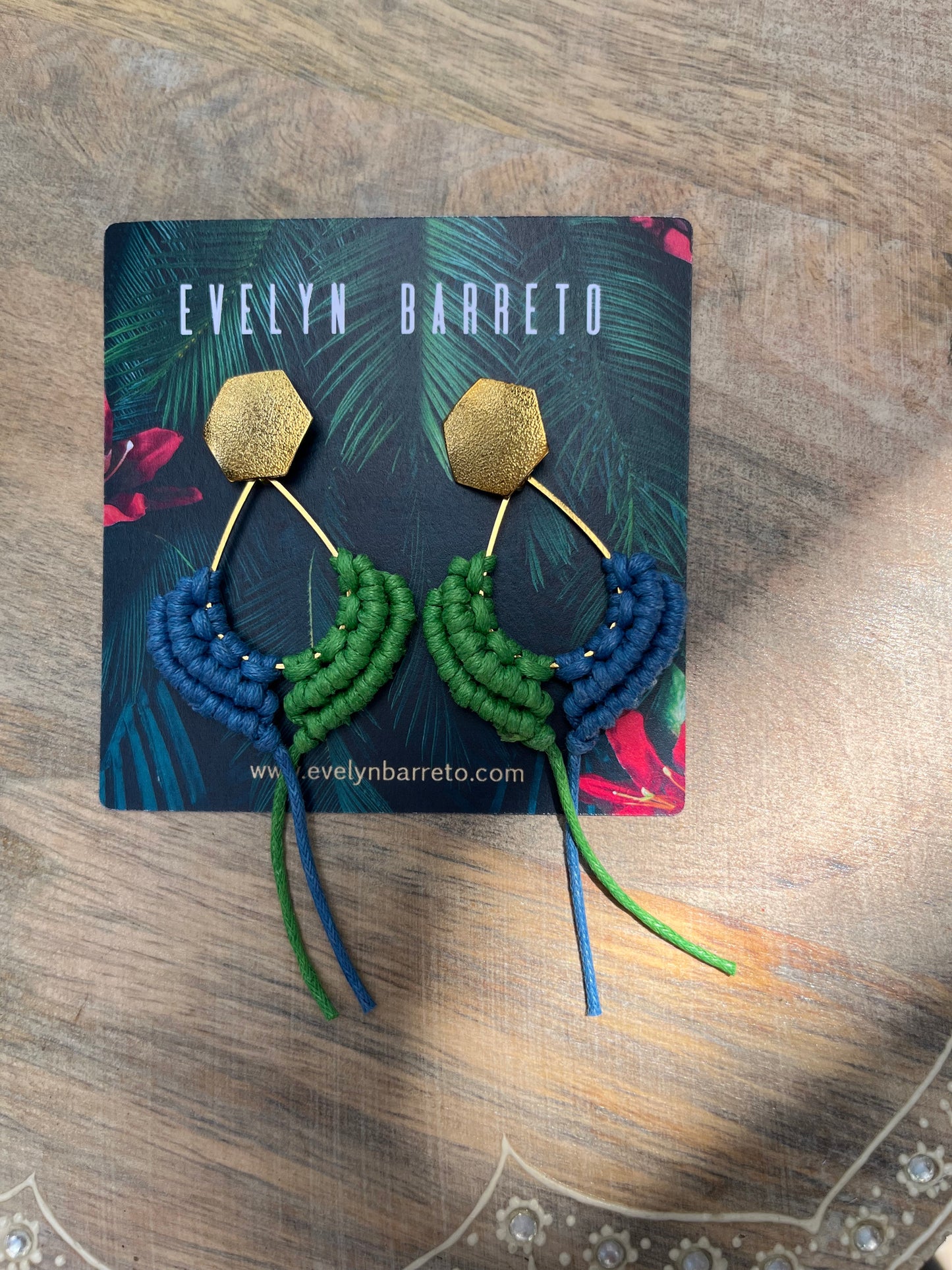 green and blue macrame earrings