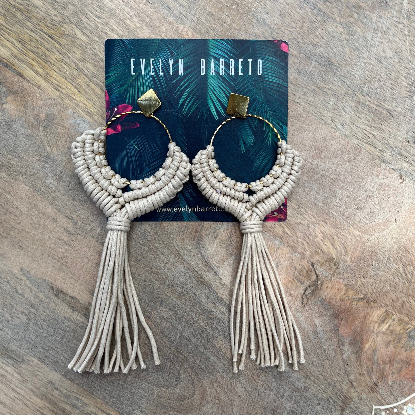 Magia Beige Macrame Statement Earrings