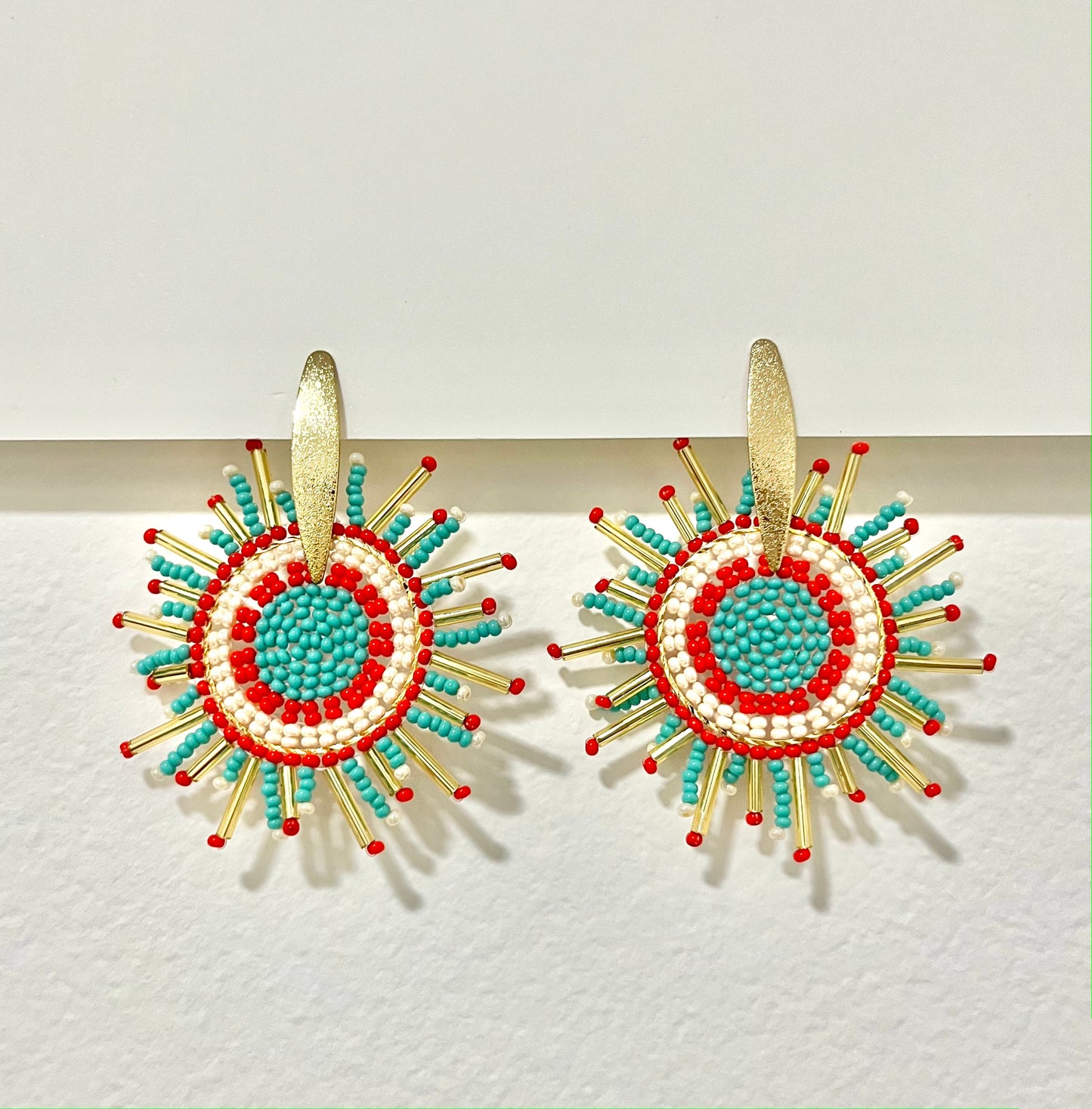 Turquoise and Red Solaris Earrings